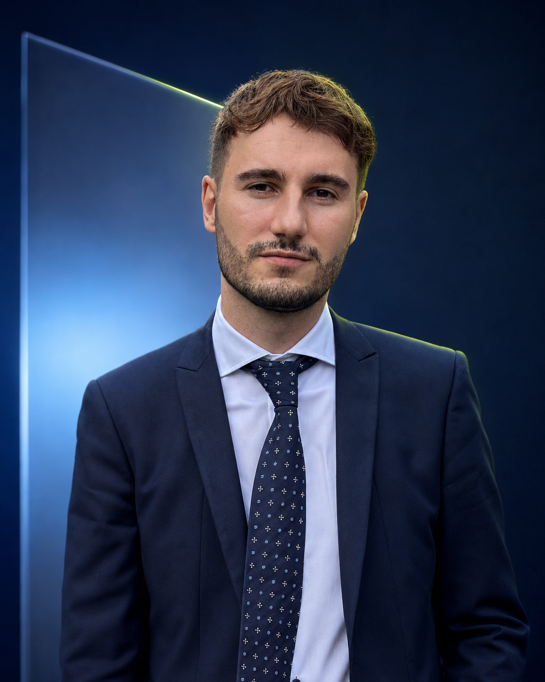 Lorenzo Pasquale in abito blu